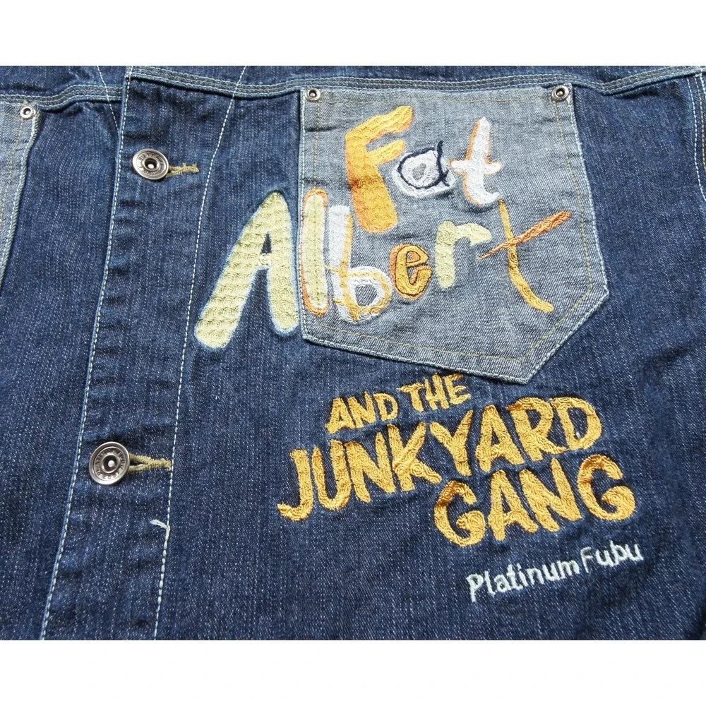 Vintage Fat Albert Jacket Mens 3XL XXXL Blue Denim Jean Fubu Hip Hop Y2K 90s